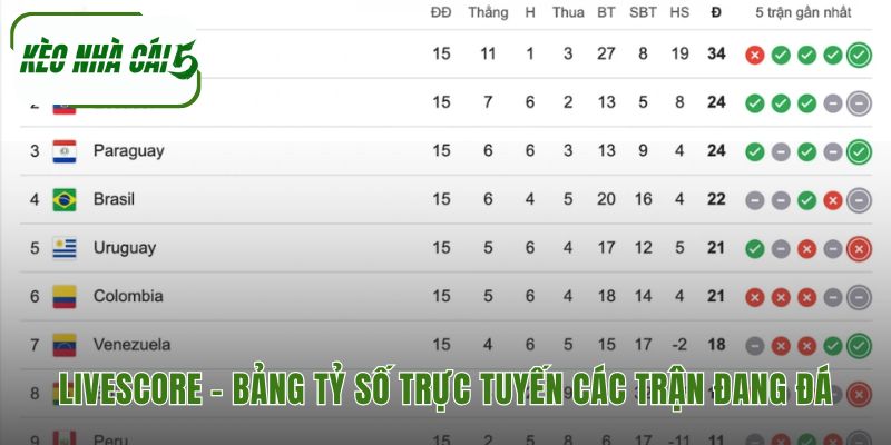 Bảng kết quả bóng đá trực tiếp